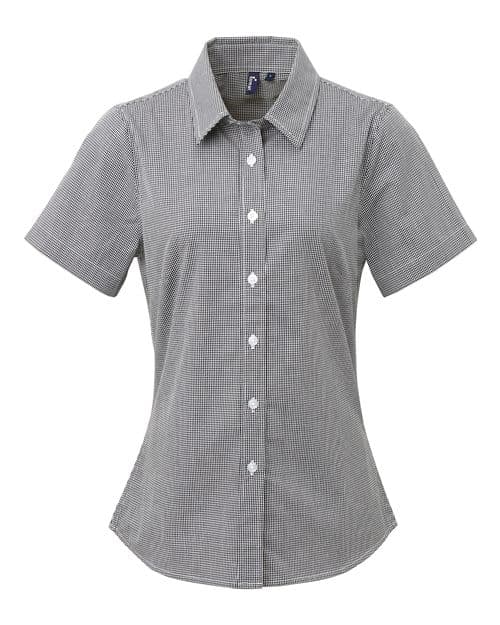 Artisan Collection by Reprime Women's Microcheck Gingham Short Sleeve Cotton Dress Shirt thumbnail 3
