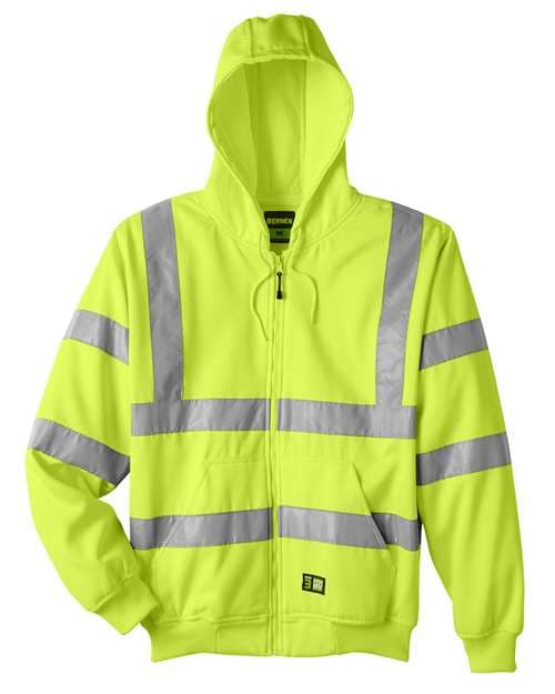 Berne Apparel Men's Tall Hi-Vis Class 3 Lined Full-Zip Hooded Sweatshirt thumbnail 3