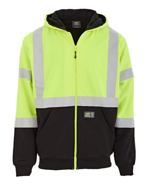 Berne Apparel Men's Hi-Vis Class 3 Color Block Full-Zip Hooded Sweatshirt thumbnail 3