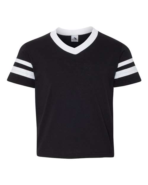 Augusta Sportswear Youth V-Neck Jersey with Striped Sleeves thumbnail 2