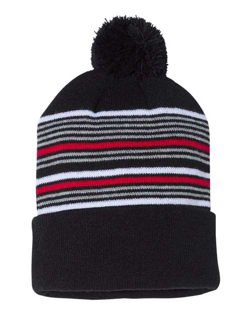 Sportsman 12" Striped Pom-Pom Cuffed Beanie thumbnail 2