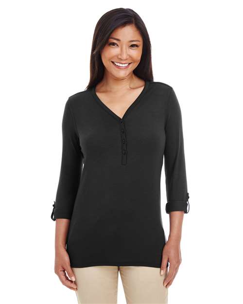 Devon & Jones Women's Perfect Fit™ Y-Placket Convertible Sleeve Knit Top thumbnail 2
