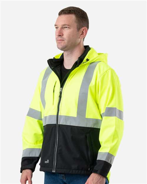 Berne Apparel Men's Tall Hi-Vis Class 3 Hooded Soft Shell Jacket thumbnail 6