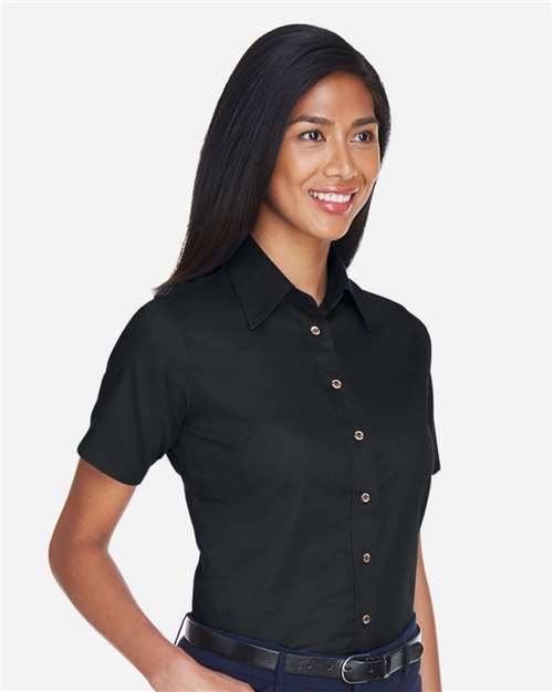 Harriton Women's Easy Blend™ Short Sleeve Twill Dress Shirt with Stain-Release thumbnail 6