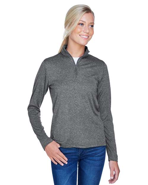 UltraClub Women's Cool & Dry Heathered Performance Quarter-Zip Pullover thumbnail 2