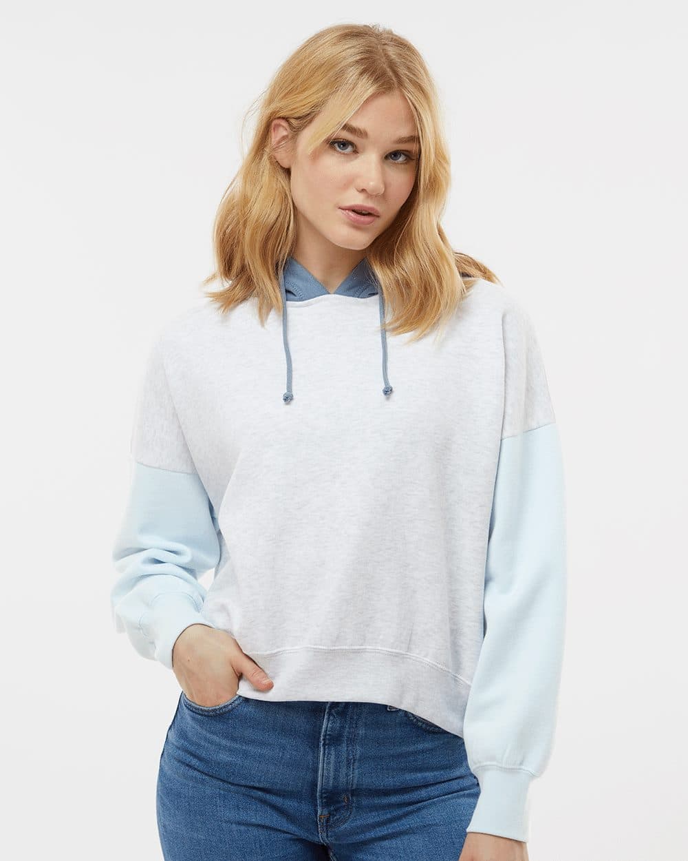 MV Sport Women's Sueded Fleece Colorblocked Crop Hooded Sweatshirt