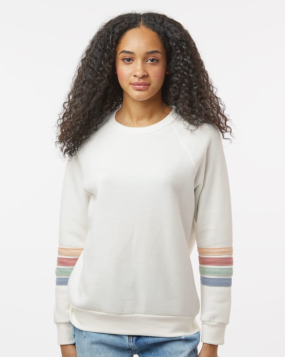 MV Sport Women's Striped Sleeves Crewneck Sweatshirt