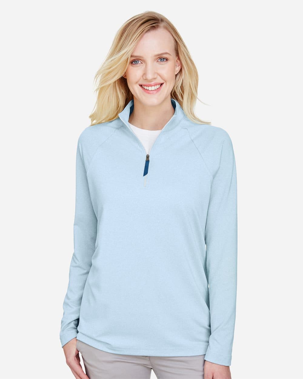 Devon & Jones Women's CrownLux Performance® Clubhouse Micro-Stripe Quarter-Zip Pullover