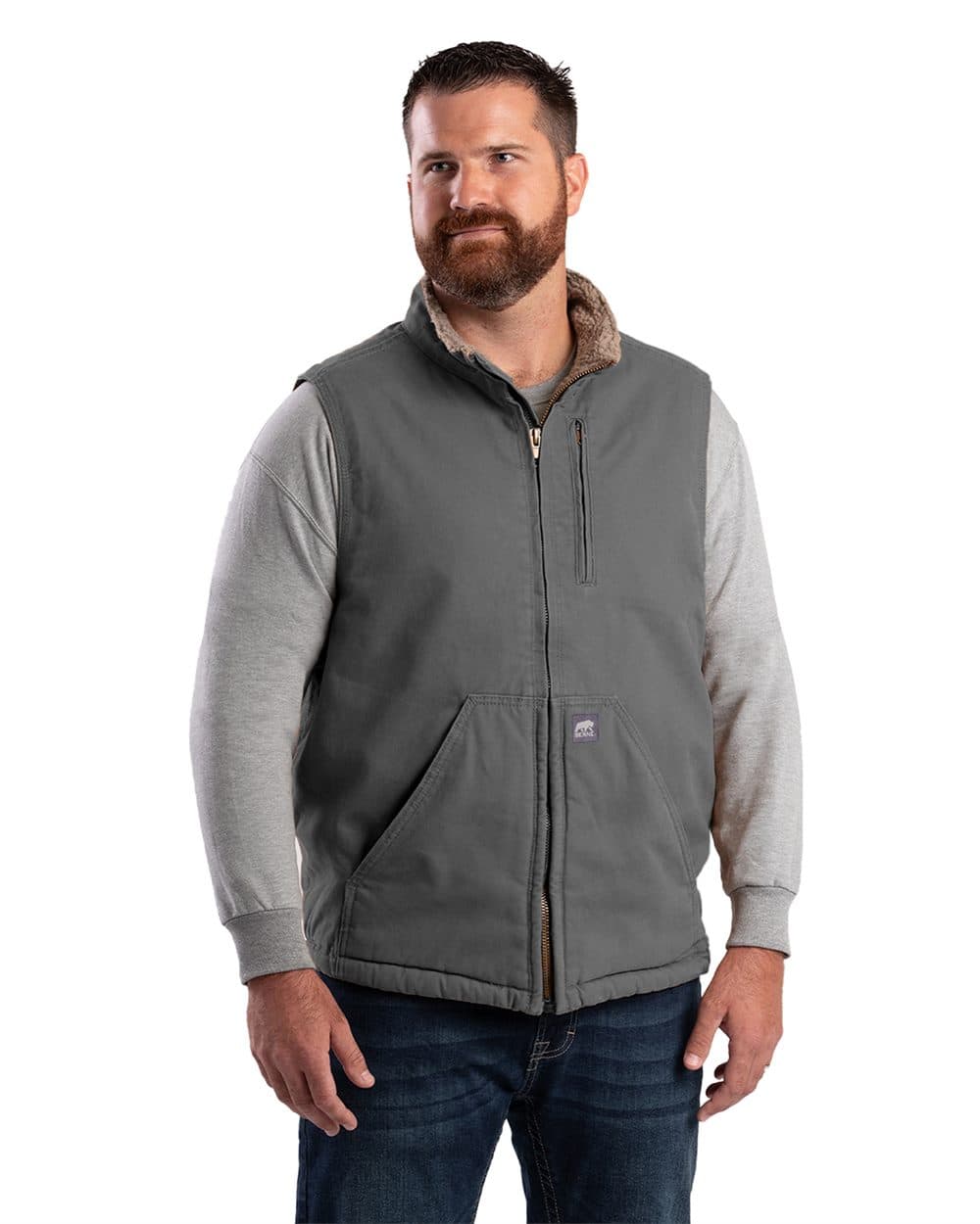 Berne Apparel Men's Heartland Sherpa-Lined Washed Duck Vest