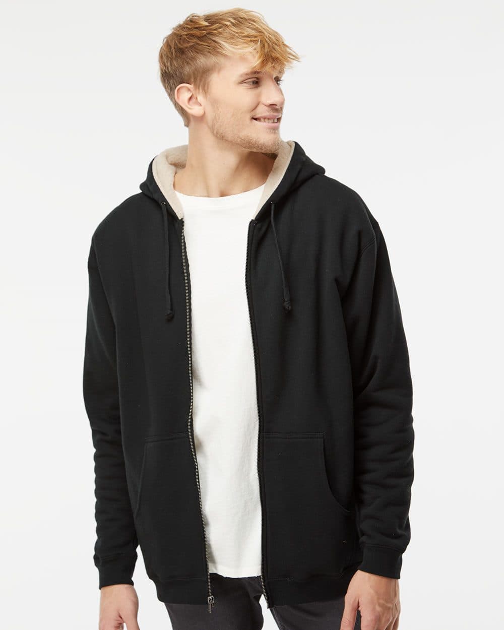 Independent Trading Co. Men's Sherpa-Lined Full-Zip Hooded Sweatshirt