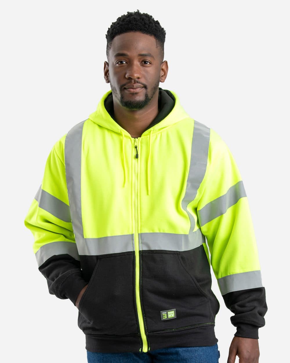 Berne Apparel Men's Hi-Vis Class 3 Color Block Full-Zip Hooded Sweatshirt