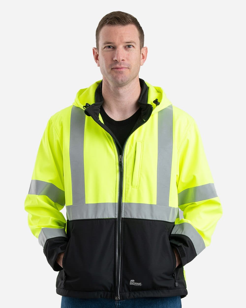 Berne Apparel Men's Hi-Vis Class 3 Hooded Soft Shell Jacket