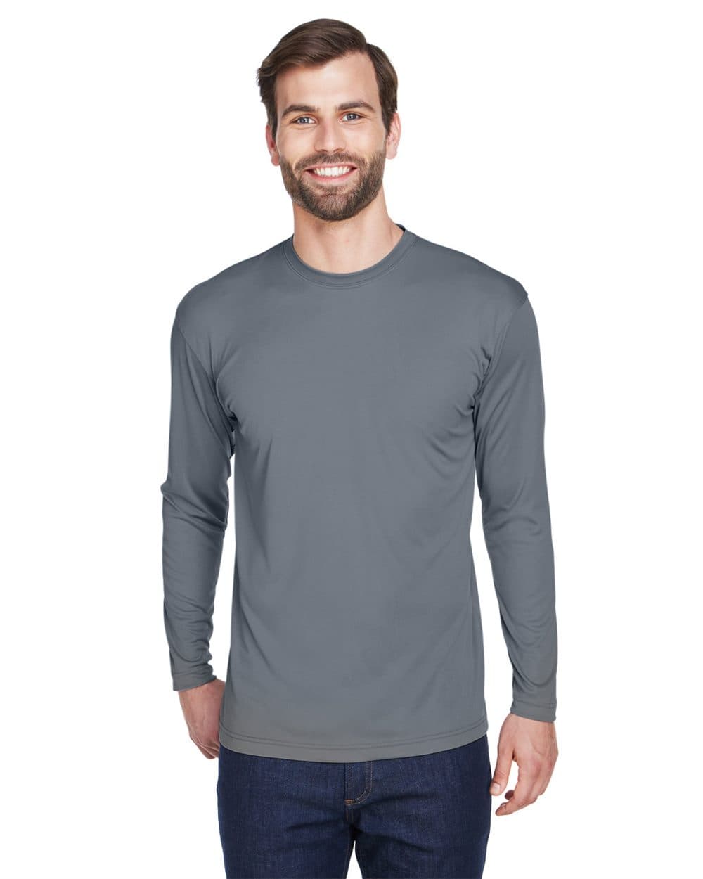 UltraClub Men's Cool & Dry Sport Long Sleeve Performance Interlock T-Shirt