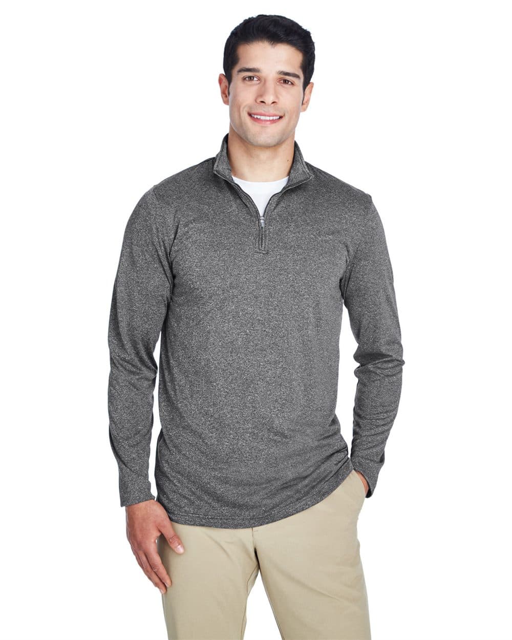 UltraClub Men's Cool & Dry Heathered Performance Quarter-Zip Pullover