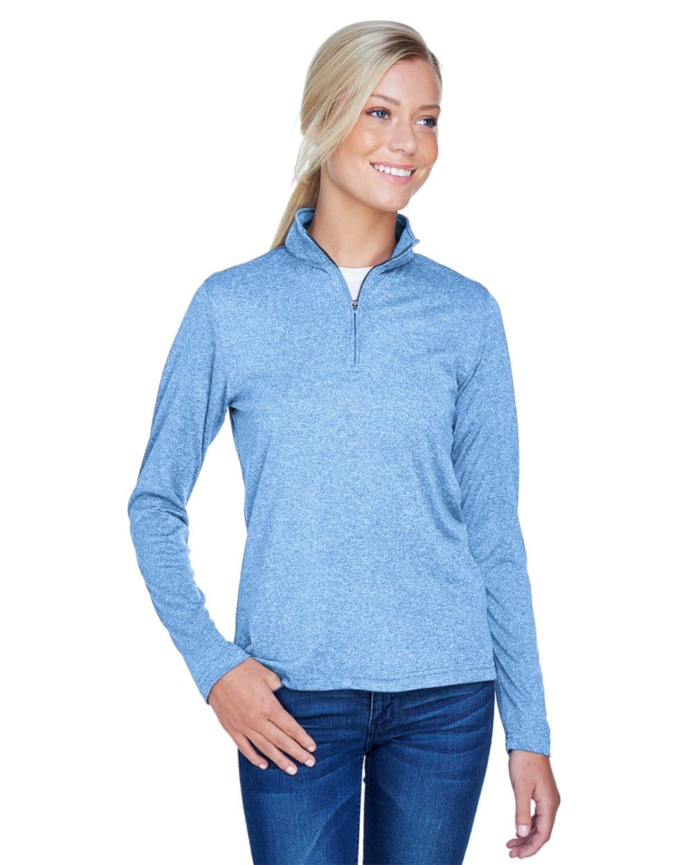 UltraClub Women's Cool & Dry Heathered Performance Quarter-Zip Pullover