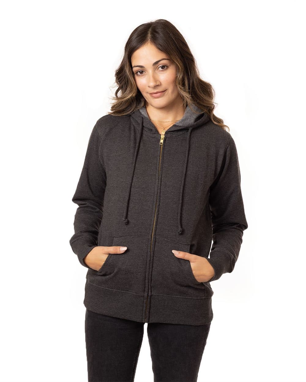econscious Women's Heathered Full-Zip Hooded Sweatshirt