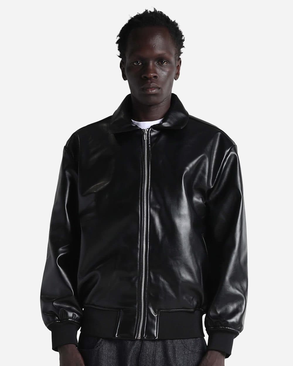 Shaka Wear Unisex PU Leather Collared Varsity Jacket