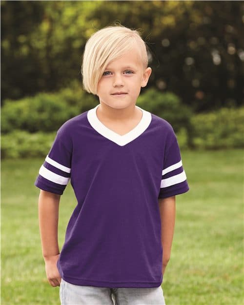 Augusta Sportswear Youth V-Neck Jersey with Striped Sleeves