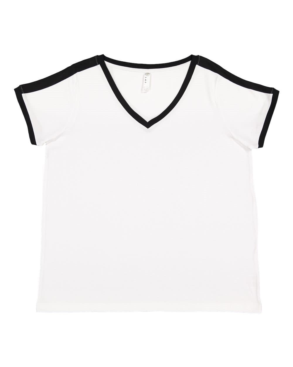 LAT Women's Curvy Retro Ringer Premium Jersey V-Neck Tee