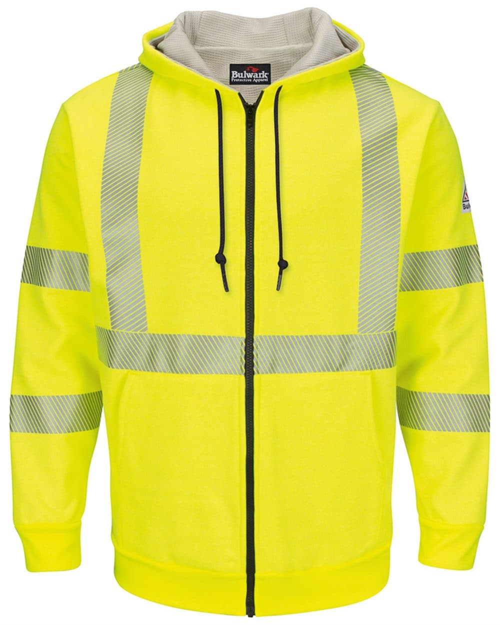 Bulwark Men's Hi-Visibility Zip-Front Hooded Fleece Sweatshirt with Waffle Lining