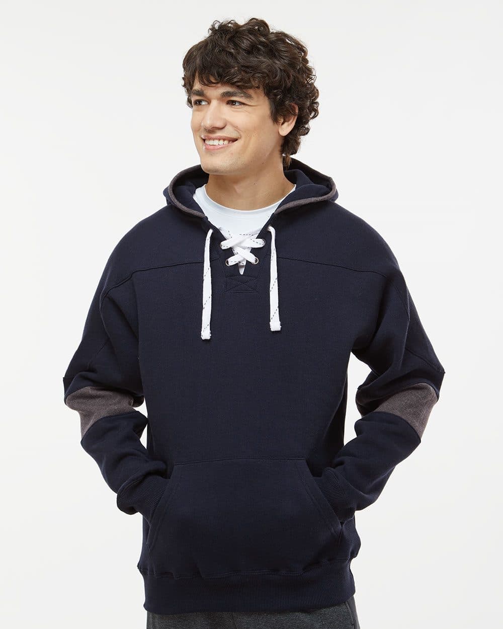 J. America Men's Sport Lace Colorblocked Fleece Hooded Sweatshirt
