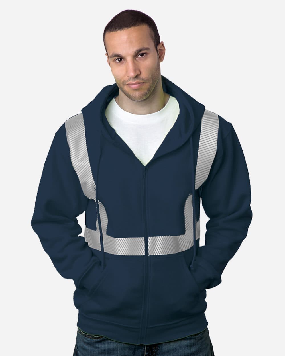Bayside USA-Made Hi-Visibility Full-Zip Hooded Sweatshirt - Segmented Tape