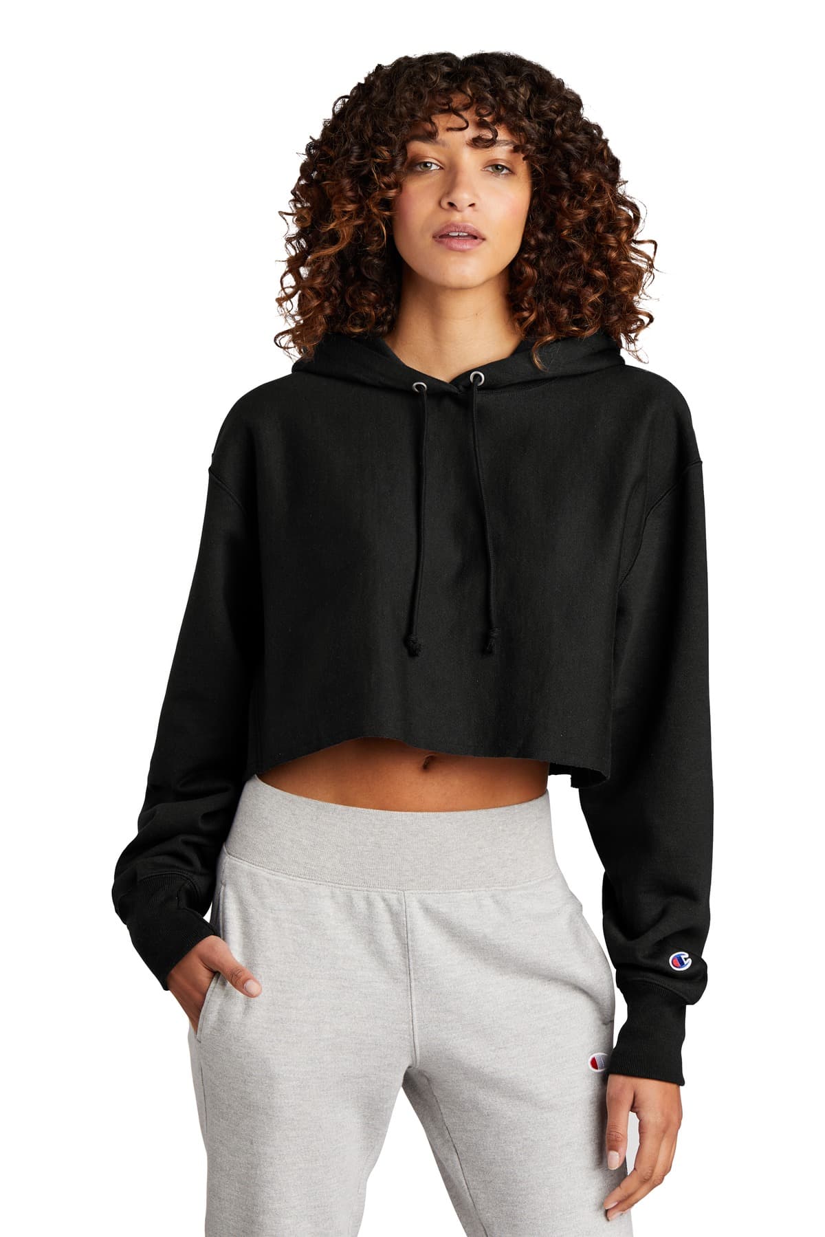 Champion ® Women's Reverse Weave ® Cropped Cut-Off Hooded Sweatshirt RW01W thumbnail 2