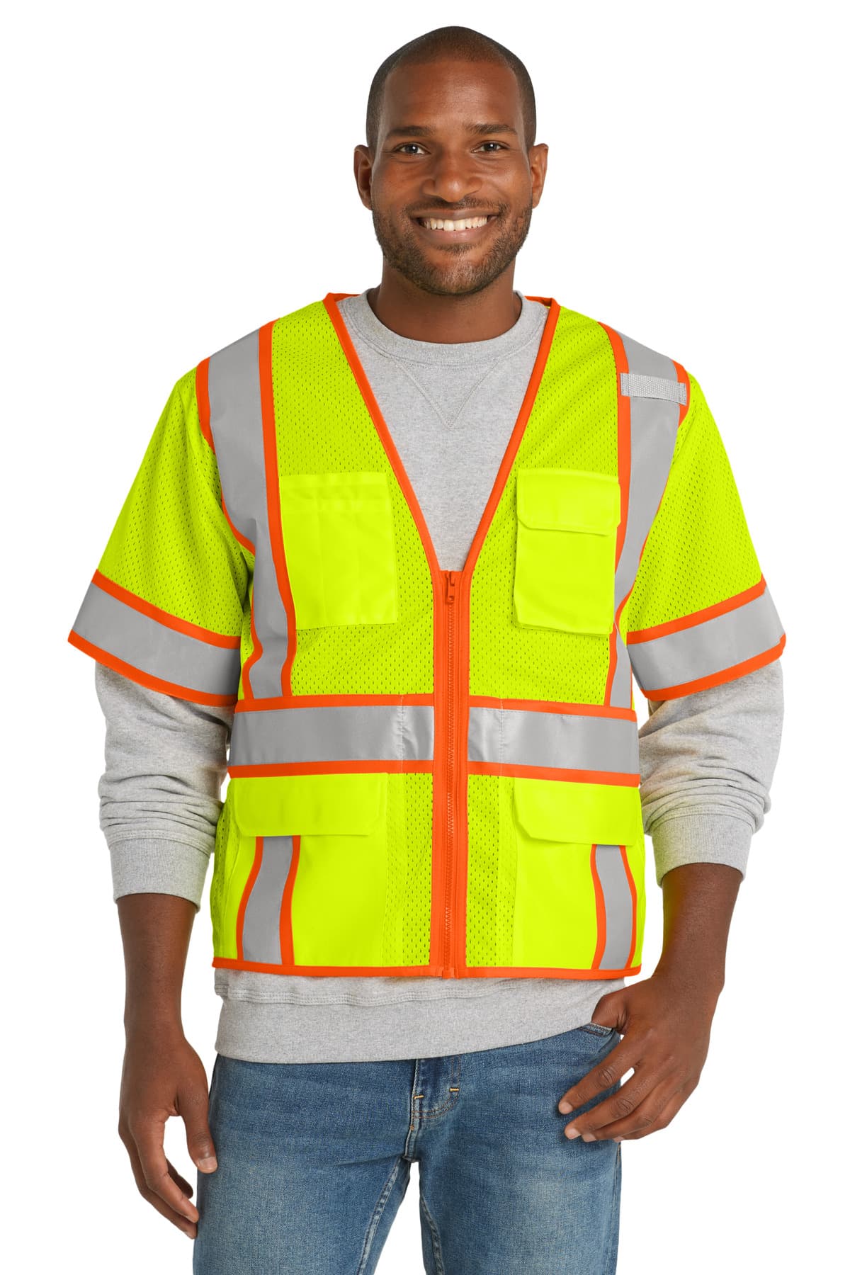 CornerStone ® ANSI 107 Class 3 Surveyor Mesh Zippered Two-Tone Short Sleeve Vest. CSV106 thumbnail 2