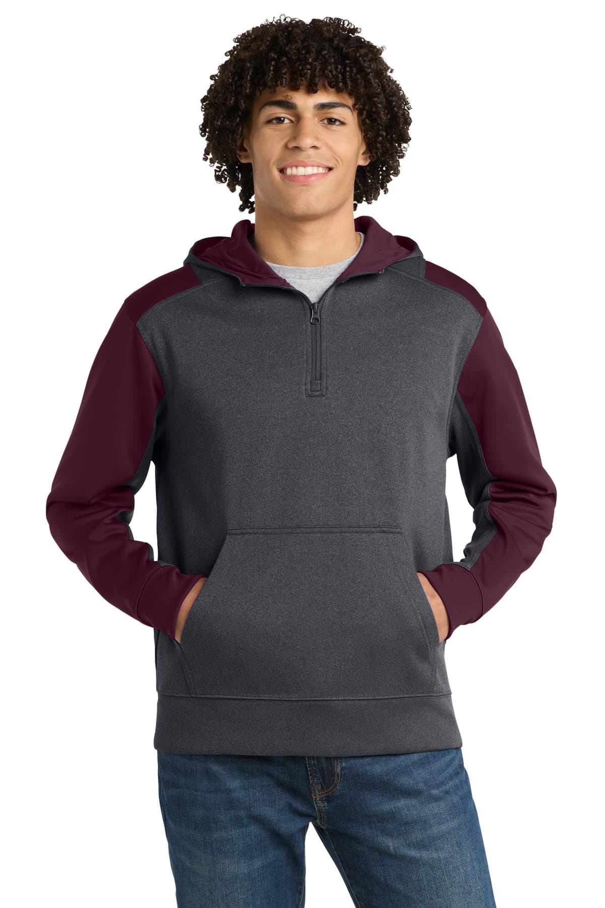 Sport-Tek ® Tech Fleece Colorblock 1/4-Zip Hooded Sweatshirt. ST249 thumbnail 4