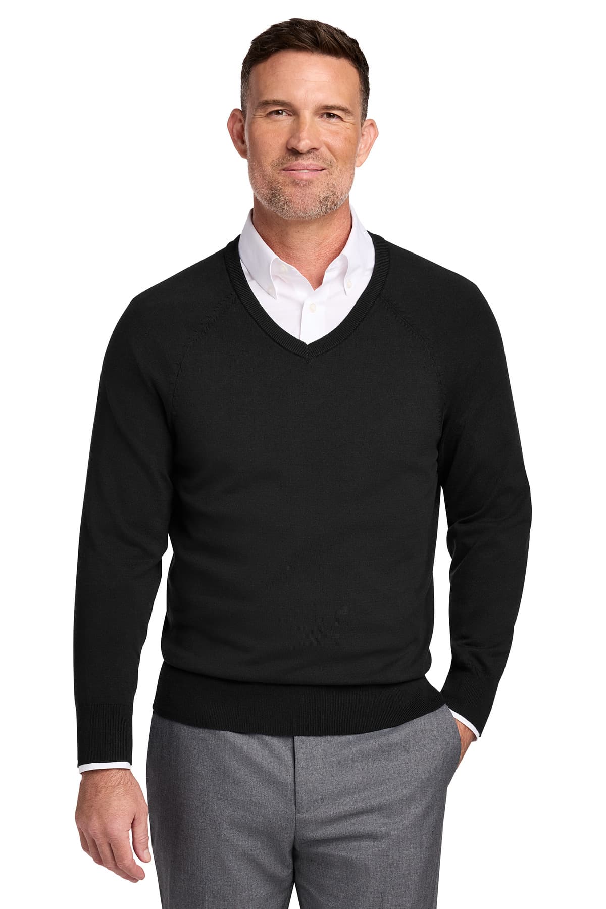 Brooks Brothers ® Cotton Stretch V-Neck Sweater BB18400 thumbnail 2