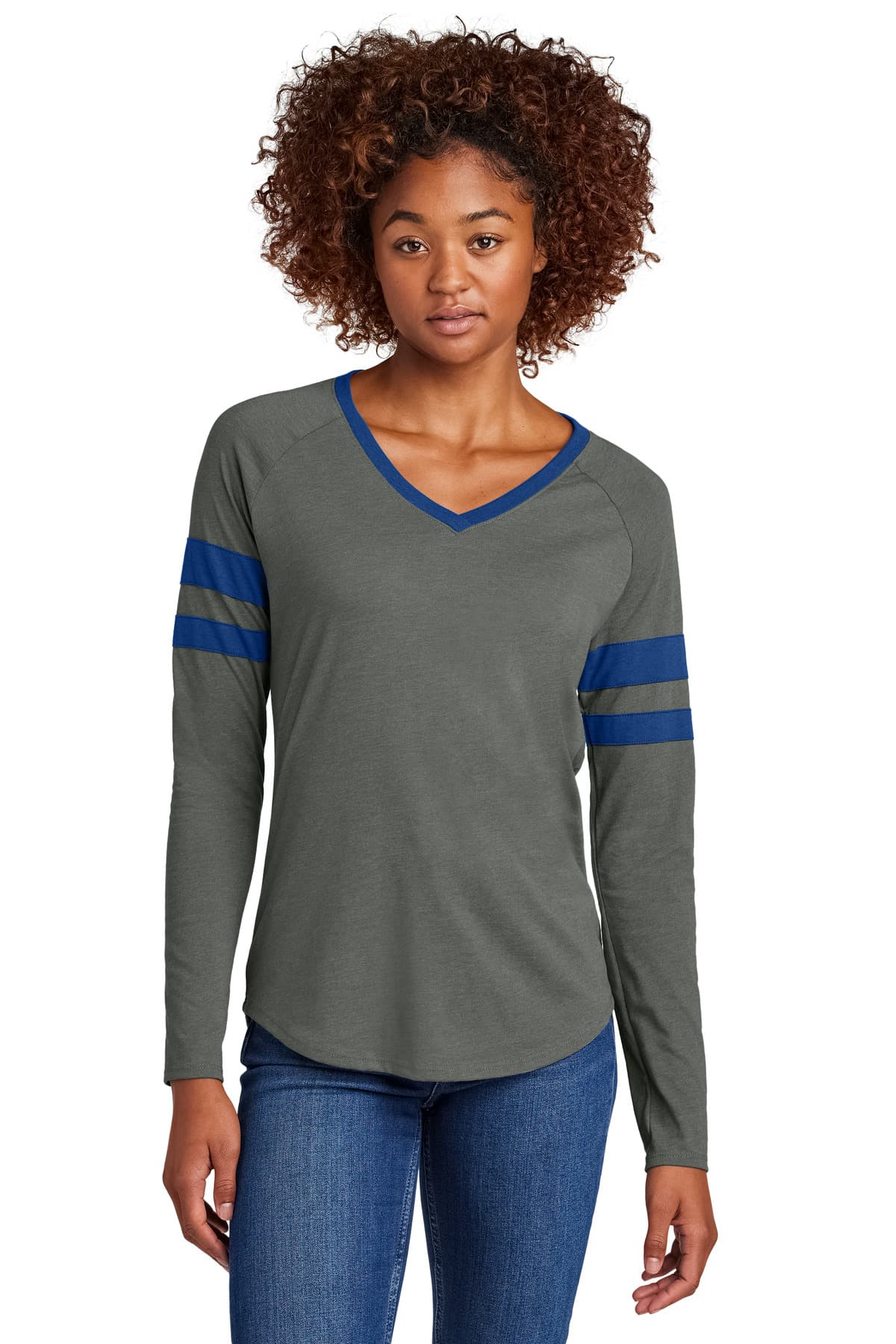 Sport-Tek ® Women's Halftime Stripe Long Sleeve V-Neck Tee LST6043 thumbnail 4