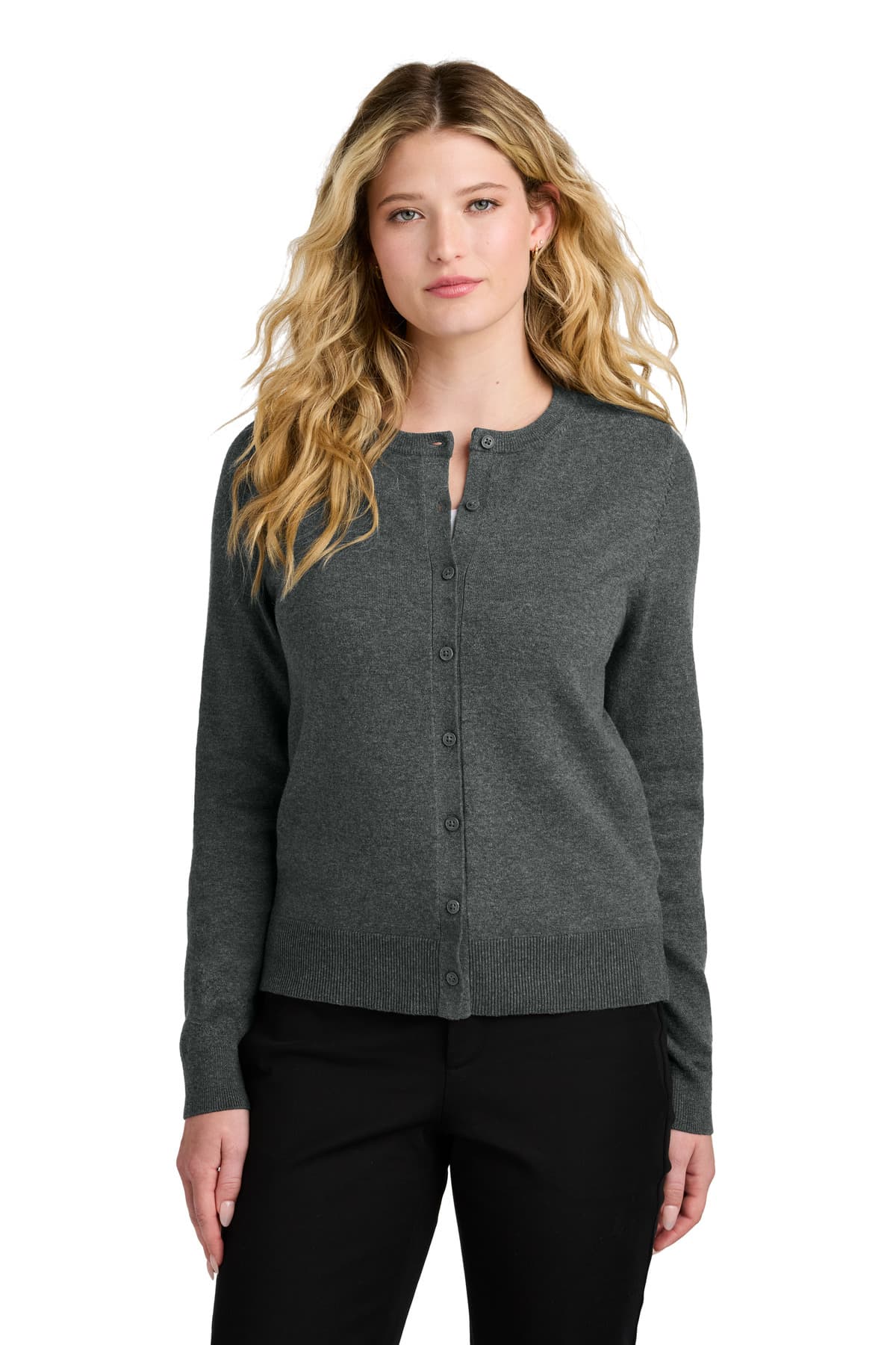 Port Authority ® Women's Easy Care Crewneck Cardigan Sweater LSW2870 thumbnail 2