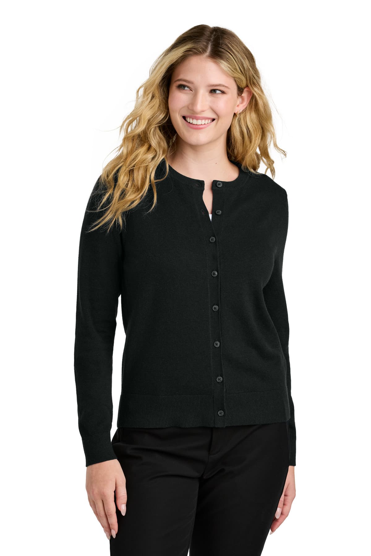 Port Authority ® Women's Easy Care Crewneck Cardigan Sweater LSW2870 thumbnail 3