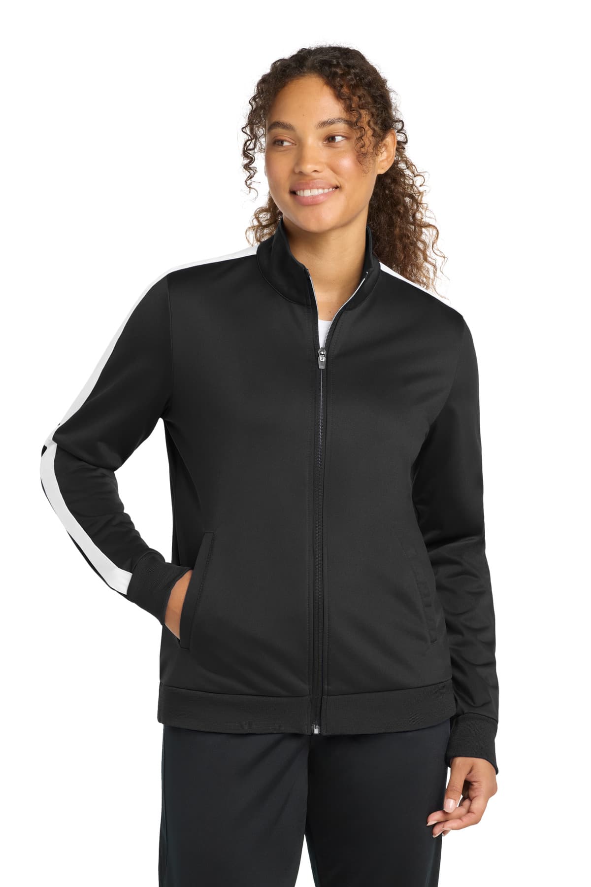 Sport-Tek ® Ladies Tricot Sleeve Stripe Track Jacket. LST94 thumbnail 3