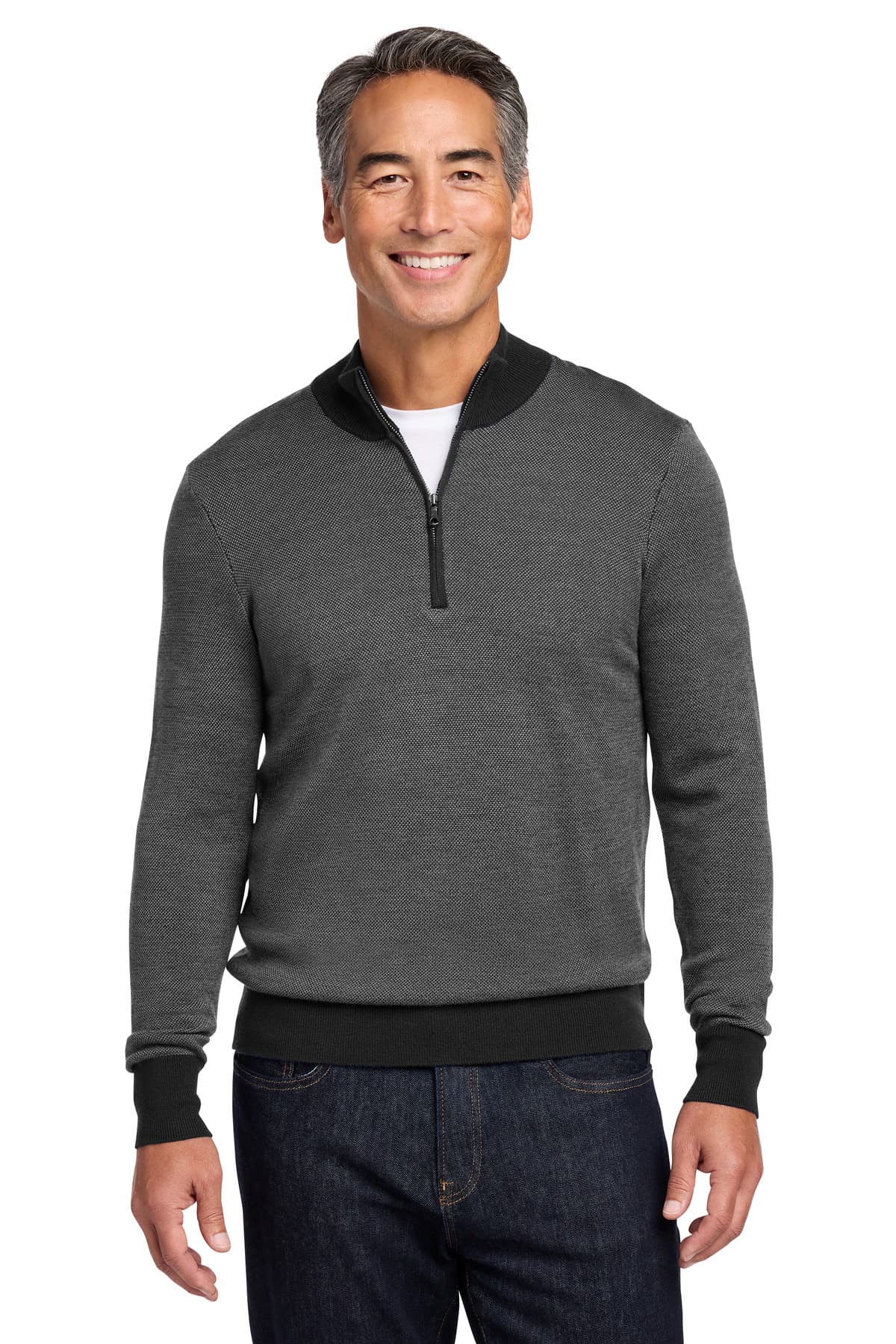 Brooks Brothers ® Washable Merino Birdseye 1/4-Zip Sweater BB18412 thumbnail 3