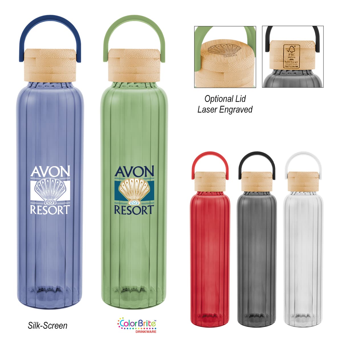 20 Oz. Ribbed Borosilicate Glass Bottle With Bamboo Lid