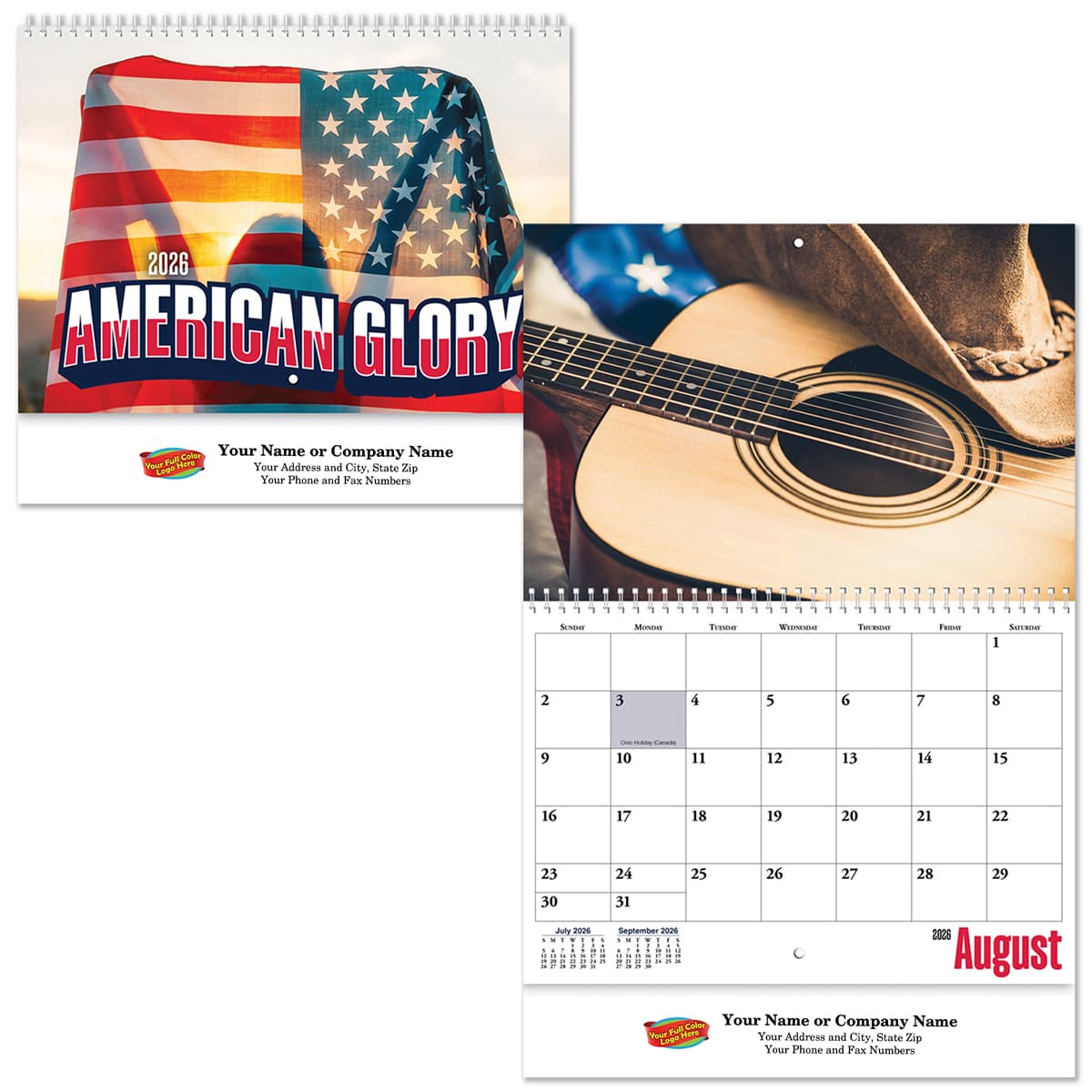 Full Color American Glory Spiral Wall Calendar