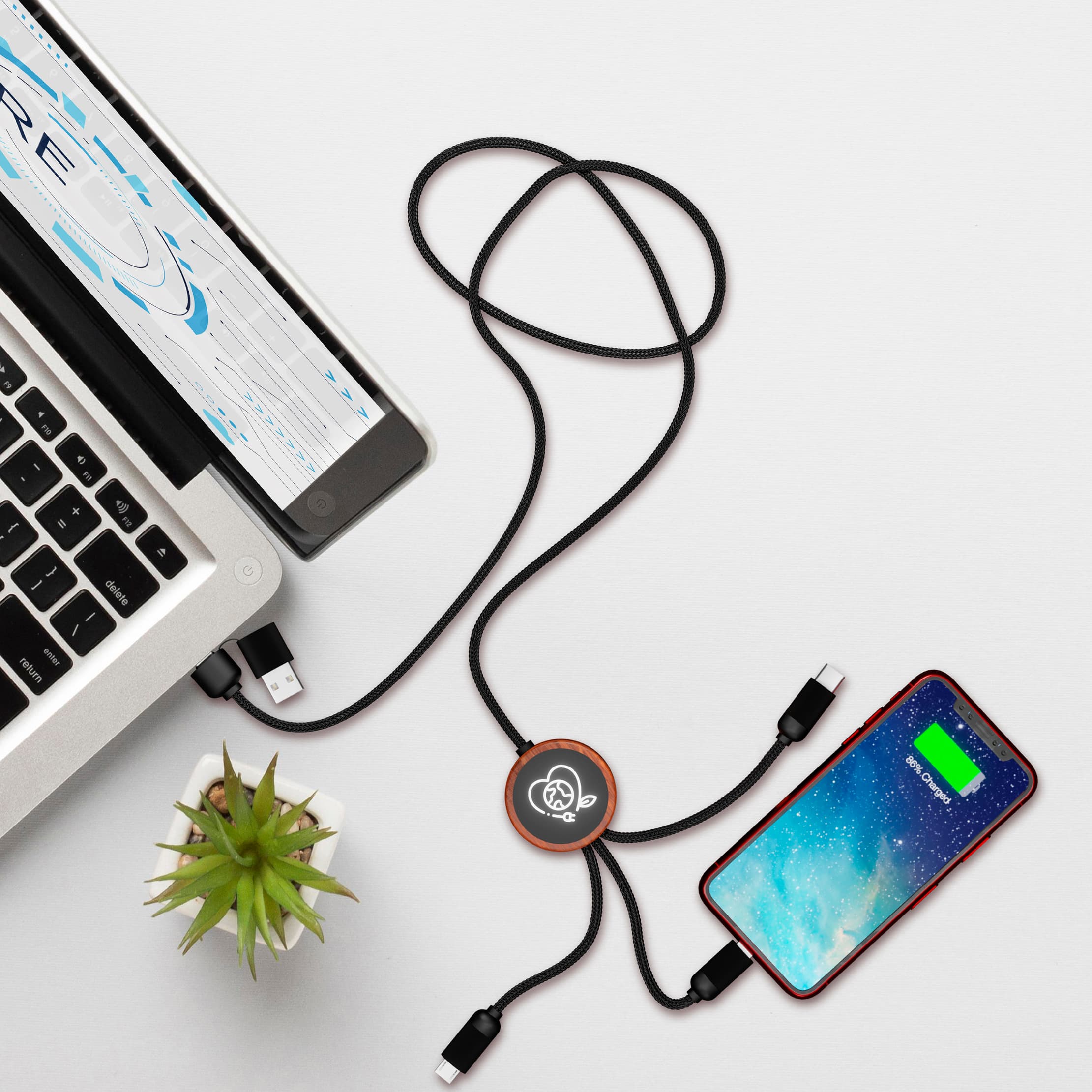Bamboo 5-in-1 Charging Cable with Light-Up Logo