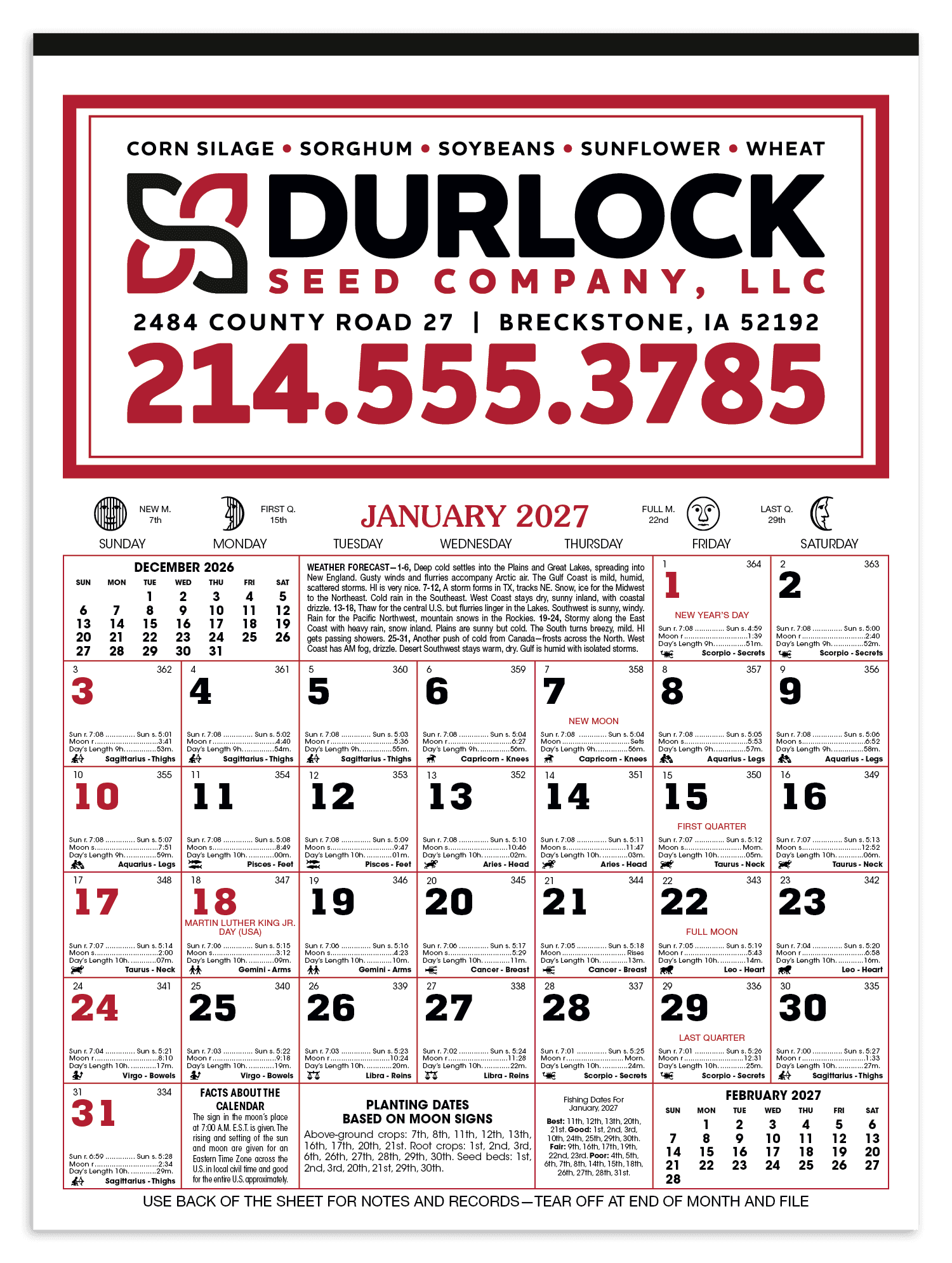 Skinner & Kennedy® 12-Sheet Almanac Calendar