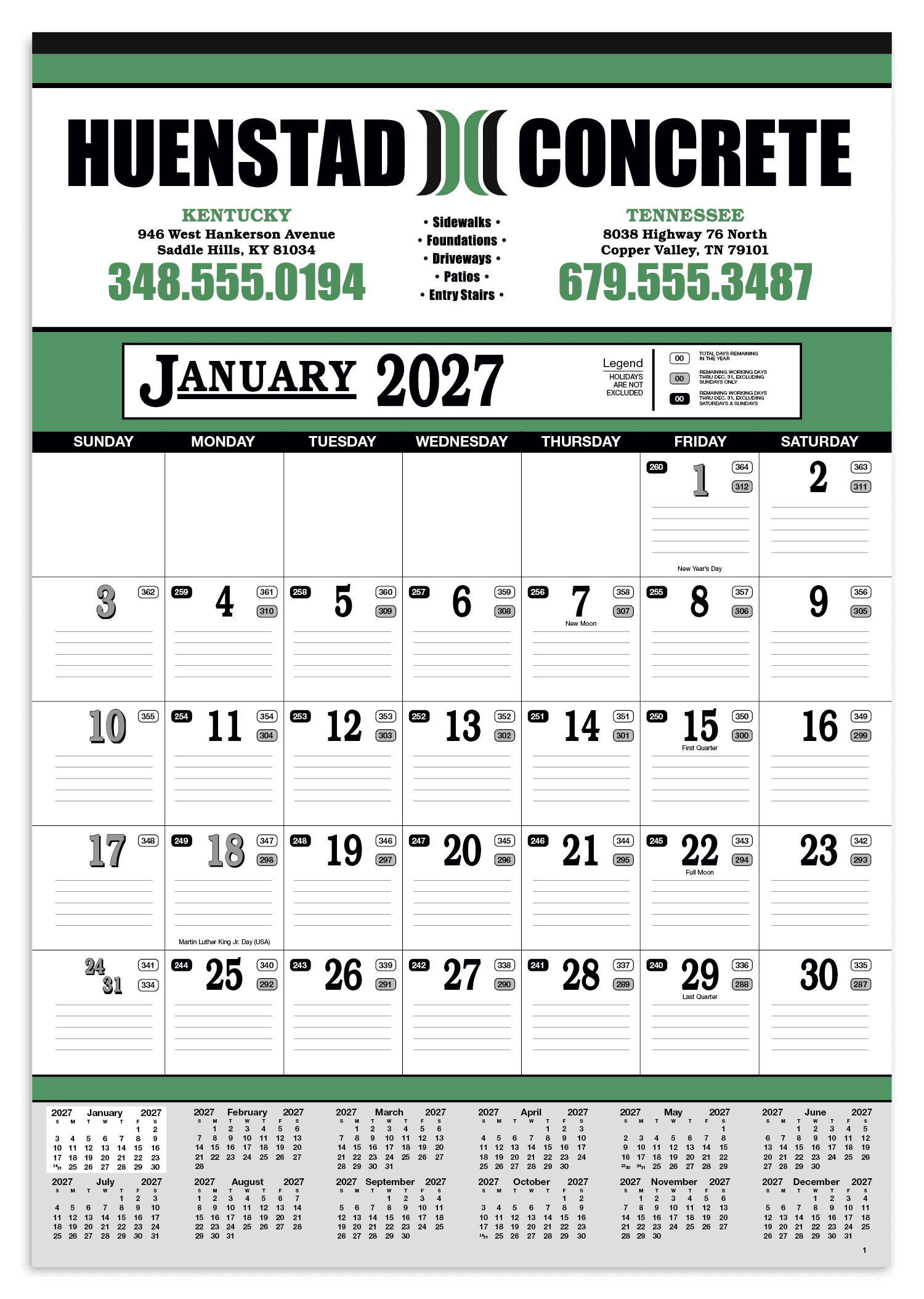 Skinner & Kennedy® Contractor's 13-Sheet Calendar
