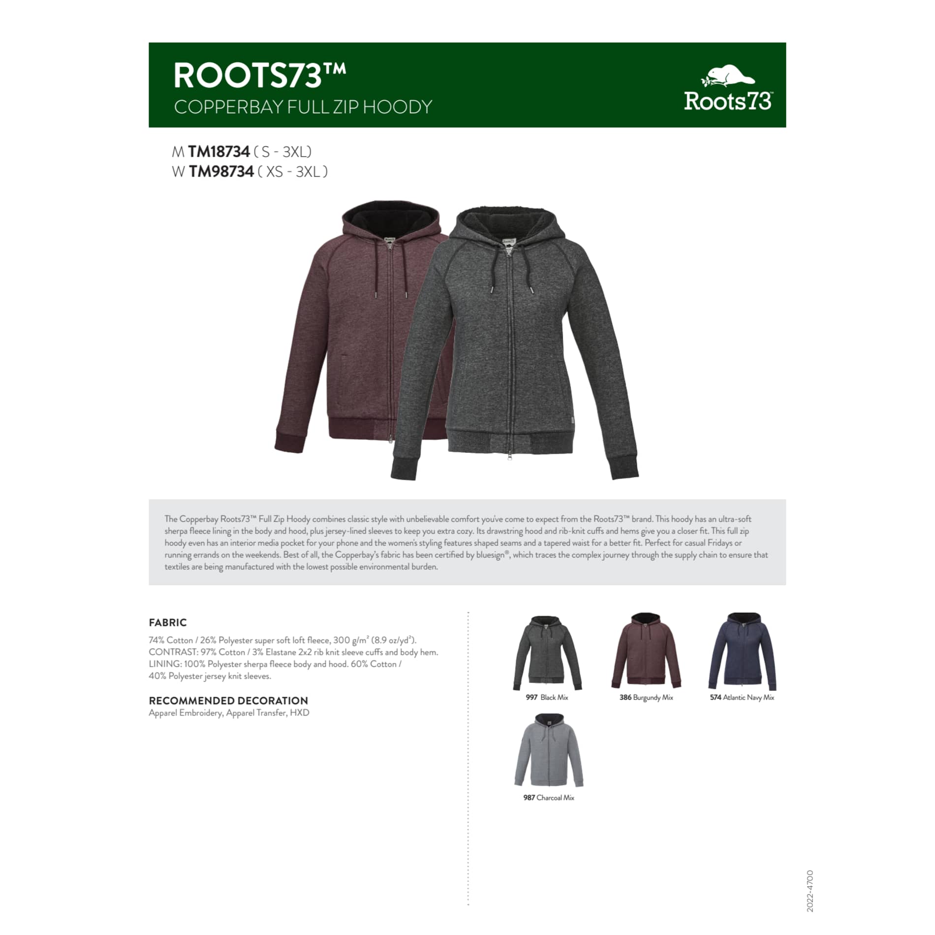 Men's COPPERBAY Roots73 FZ Hoody