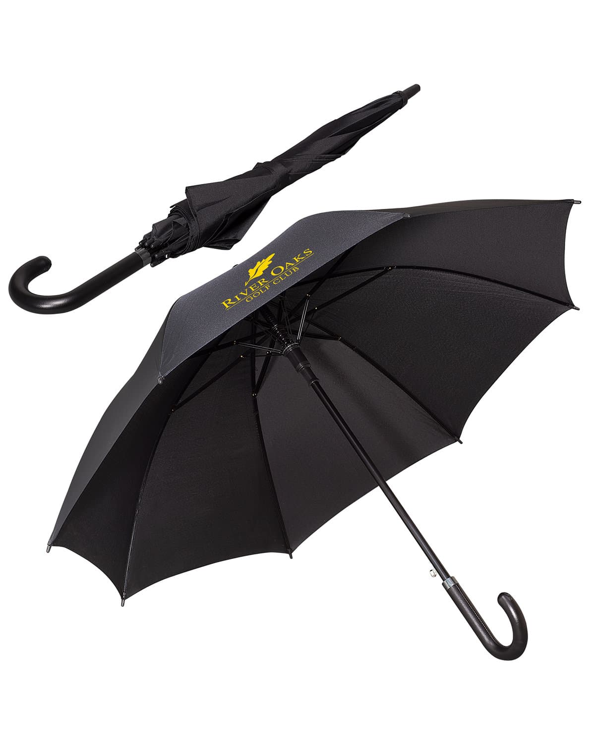 48" Arc Executive Umbrella With Curved Faux Leather Handle.